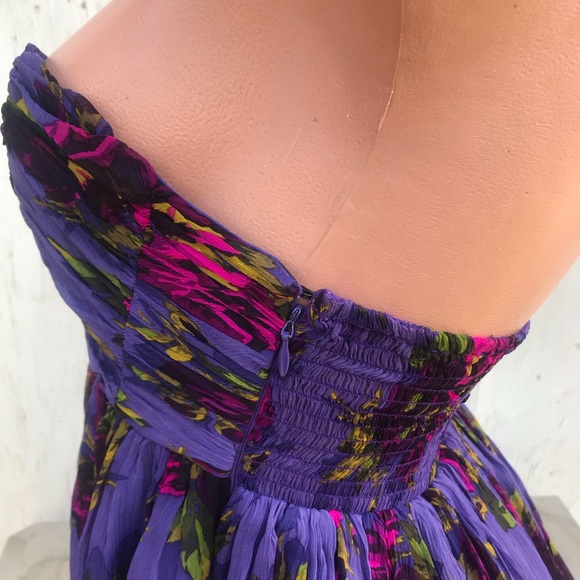 Betsey Johnson silk purple rose dress babydoll vintage pinup dollbaby strapless - Picture 4 of 12